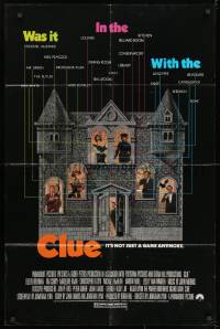 1b211 CLUE 1sh 1985 Madeline Kahn, Tim Curry, Christopher Lloyd, cool board game poster design!