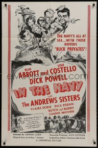 1b455 IN THE NAVY military 1sh R1950s cool art of Bud Abbott & Lou Costello as sailors & the Andrews Sisters!