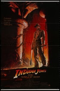 1b457 INDIANA JONES & THE TEMPLE OF DOOM 1sh 1984 art of Ford by Bruce Wolfe, white borders!