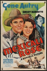 1b586 MEXICALI ROSE 1sh R1943 great artwork of cowboy Gene Autry with Luana Walters, Smiley!