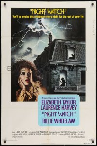 1b627 NIGHT WATCH 1sh 1973 Laurence Harvey, Billie Whitelaw, art of scared Elizabeth Taylor!