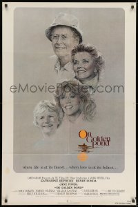 1b648 ON GOLDEN POND 1sh 1981 art of Hepburn, Henry Fonda, and Jane Fonda by C.D. de Mar