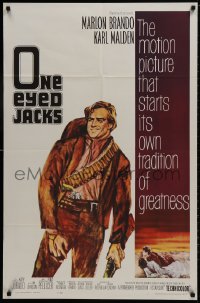 1b654 ONE EYED JACKS 1sh 1961 art of star & director Marlon Brando with gun & bandolier!