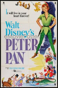 1b681 PETER PAN 1sh R1969 Walt Disney animated cartoon fantasy classic, great full-length art!