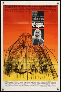 1b691 PLANET OF THE APES 1sh 1968 Charlton Heston, classic sci-fi, cool art of caged humans!