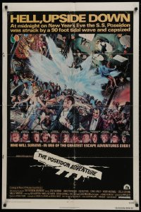 1b698 POSEIDON ADVENTURE 1sh 1972 art of Gene Hackman & top cast escaping by Mort Kunstler!