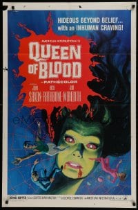 1b714 QUEEN OF BLOOD 1sh 1966 Basil Rathbone, cool art of female monster & victims in her web!