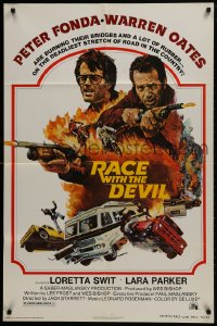 1b716 RACE WITH THE DEVIL style A 1sh 1975 Peter Fonda & Warren Oates are burning bridges & rubber!