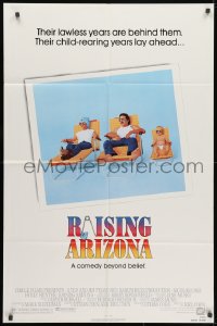 1b722 RAISING ARIZONA 1sh 1987 Coen Brothers, best art of Nicolas Cage, Holly Hunter & baby!