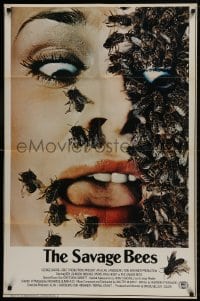 1b775 SAVAGE BEES 1sh 1976 terrifying horror image of bees crawling on girl's face!
