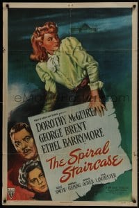 1b838 SPIRAL STAIRCASE style A 1sh 1946 art of Dorothy McGuire, George Brent & Ethel Barrymore!
