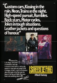 1b855 STREETS OF FIRE teaser 1sh 1984 Walter Hill directed, Michael Pare, Diane Lane, Willem Dafoe!