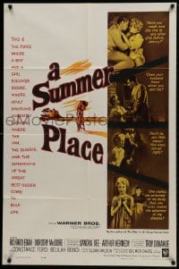 1b857 SUMMER PLACE 1sh 1959 Sandra Dee & Troy Donahue in young lovers classic, cool cast montage!