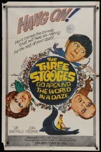 1b902 THREE STOOGES GO AROUND THE WORLD IN A DAZE 1sh 1963 wacky art of Moe, Larry & Curly-Joe!