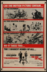 1b904 THUNDERBALL/YOU ONLY LIVE TWICE 1sh 1971 Sean Connery's two biggest James Bonds of all!