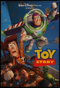 1b924 TOY STORY DS 1sh 1995 Disney/Pixar cartoon, Buzz Lightyear flying over Woody, Bo Peep, more!