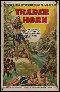 1b925 TRADER HORN 1sh R1953 W.S. Van Dyke, cool art of big game hunters & elephants!