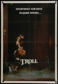 1b928 TROLL 1sh 1985 wacky image of monster hiding behind door, produced by Albert Band!