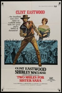 1b937 TWO MULES FOR SISTER SARA 1sh 1970 art of gunslinger Clint Eastwood & Shirley MacLaine!