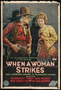 1b969 WHEN A WOMAN STRIKES couple style 1sh 1919 cool western cowboy stone litho!