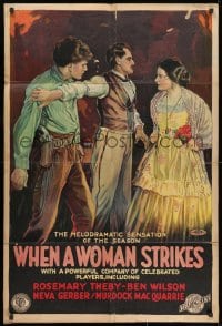 1b970 WHEN A WOMAN STRIKES trio style 1sh 1919 cool western cowboy stone litho!