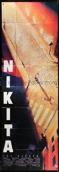 1c016 LA FEMME NIKITA DS French 46x136 1990 Luc Besson, overhead art of Anne Parillaud in alley!