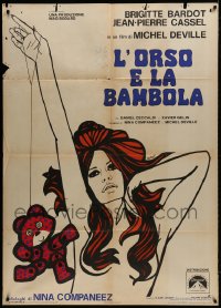 1c192 BEAR & THE DOLL Italian 1p 1969 great art of sexy Brigitte Bardot & teddy bear by DeRossi!