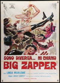 1c196 BIG ZAPPER Italian 1p 1973 great art of sexy Linda Marlowe kicking many bad guys!