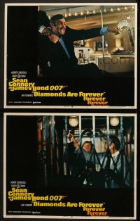 1d836 DIAMONDS ARE FOREVER 2 LCs 1971 Sean Connery as James Bond 007 being attacked in both!