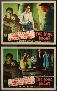 1d891 LONG NIGHT 2 LCs 1947 border close up of Henry Fonda & scared Barbara Bel Geddes, film noir!