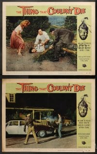 1d979 THING THAT COULDN'T DIE 2 LCs 1958 Universal horror, great severed head border art!