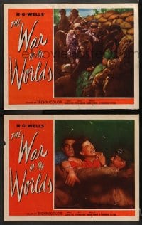 1d989 WAR OF THE WORLDS 2 LCs 1953 H.G. Wells classic, George Pal sci-fi, Gene Barry!