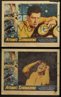 1d358 ATOMIC SUBMARINE 7 LCs 1959 cool Reynold Brown border art, hell explodes under the Arctic Sea!