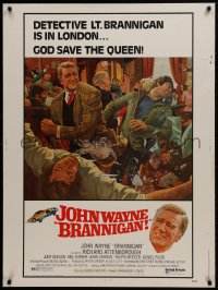 1g026 BRANNIGAN 30x40 1975 great Robert McGinnis art of fighting John Wayne in England!