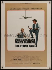 1g057 FRONT PAGE 30x40 1975 Lettick art of Jack Lemmon & Walter Matthau, directed by Billy Wilder!