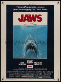 1g069 JAWS 30x40 1975 Steven Spielberg's classic man-eating shark attacking sexy swimmer, rare!