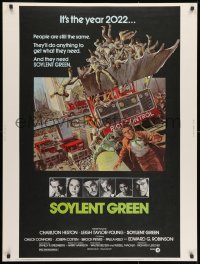 1g108 SOYLENT GREEN 30x40 1973 art of Charlton Heston trying to escape riot control by John Solie!