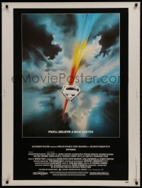 1g114 SUPERMAN 30x40 1978 D.C. comic book superhero Christopher Reeve, cool Bob Peak logo art!