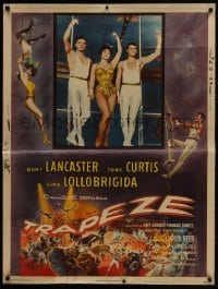 1g124 TRAPEZE style Z 30x40 1956 circus art of Burt Lancaster, Gina Lollobrigida & Tony Curtis!