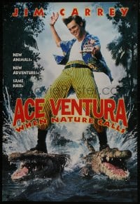 1g158 ACE VENTURA WHEN NATURE CALLS teaser 1sh 1995 wacky Jim Carrey on crocodiles by John Alvin!