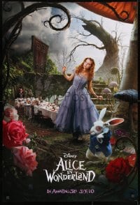 1g165 ALICE IN WONDERLAND teaser DS 1sh 2010 Tim Burton, Mia Wasikowska in title role as Alice!