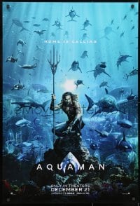 1g186 AQUAMAN teaser DS 1sh 2018 DC, Jason Mamoa in title role with great white sharks and more!