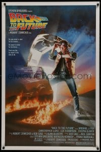 1g208 BACK TO THE FUTURE studio style 1sh 1985 art of Michael J. Fox & Delorean by Drew Struzan!
