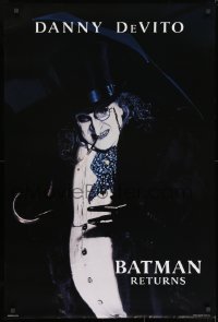 1g216 BATMAN RETURNS teaser 1sh 1992 Burton, close-up of Danny DeVito as the Penguin, undated design