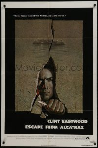 1g370 ESCAPE FROM ALCATRAZ 1sh 1979 cool artwork of Clint Eastwood busting out by Lettick!