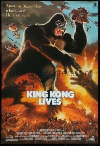 1g546 KING KONG LIVES 1sh 1986 great artwork of huge unhappy ape attacked by army!