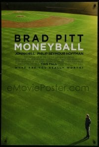 1g630 MONEYBALL advance DS 1sh 2011 Brad Pitt standing on baseball field, white title design!