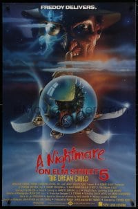 1g653 NIGHTMARE ON ELM STREET 5 int'l 1sh 1989 cool Matthew Peak horror art, here comes Freddy Jr.!