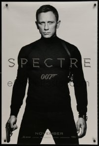 1g823 SPECTRE teaser DS 1sh 2015 cool image of Daniel Craig in black as James Bond 007 with gun!
