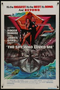 1g838 SPY WHO LOVED ME 1sh 1977 great art of Roger Moore as James Bond by Bob Peak!